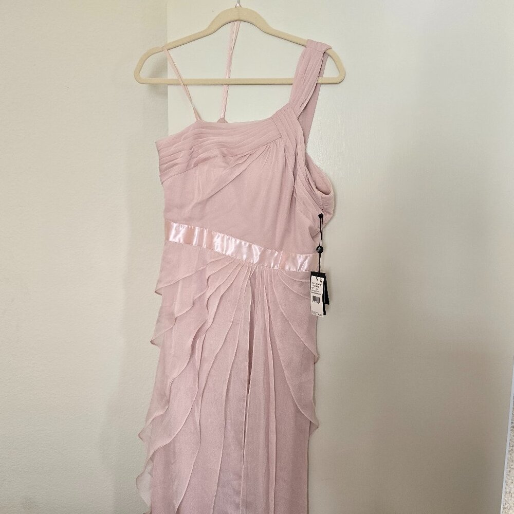 Adrianna Papell Chiffon One-Shoulder Gown Asymmetrical Dress Blush Pink Size 14 - Picture 3 of 16